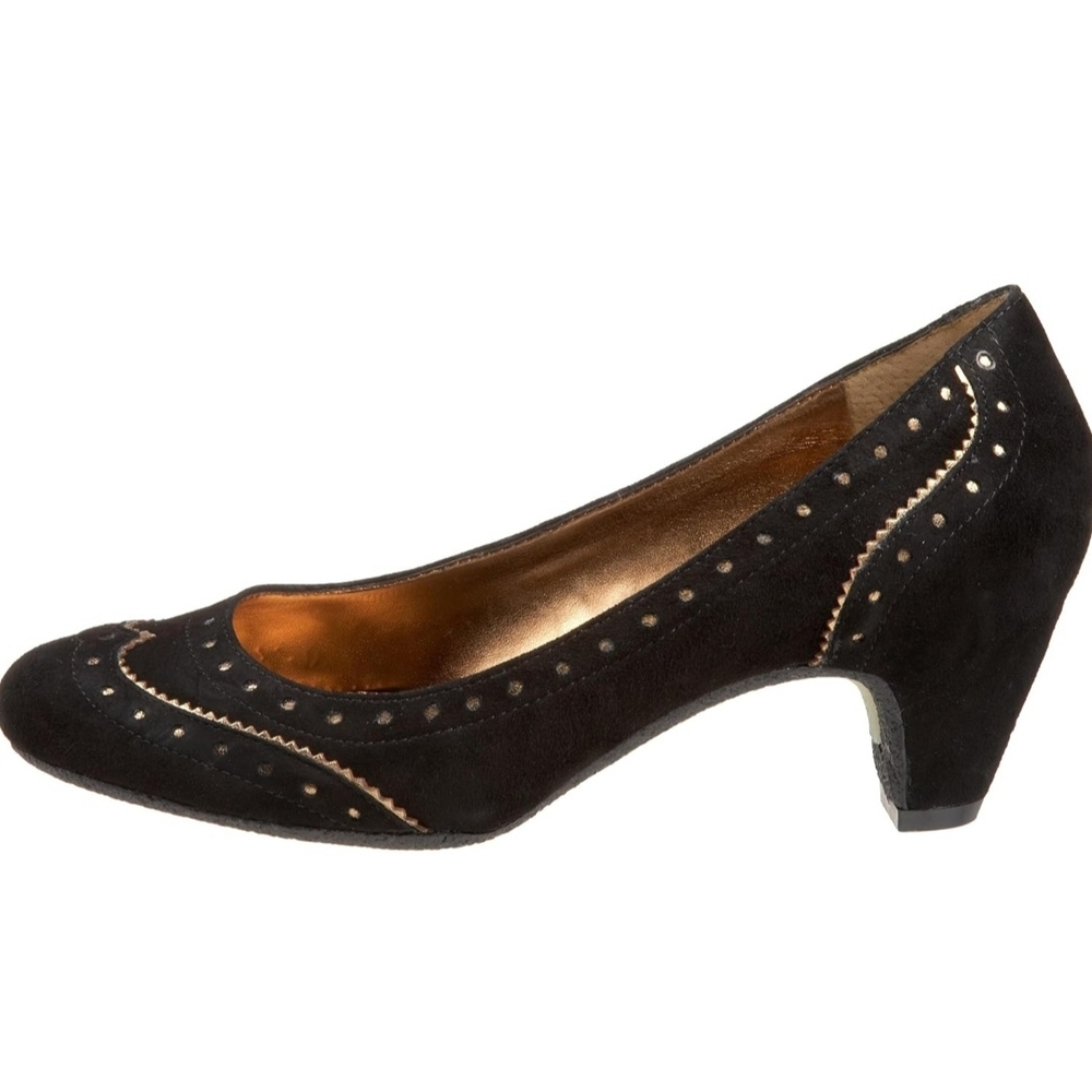 Sam Edelman Yvonne Brown Leather Kitten Heel suede upper with gold-trimmed - Picture 3 of 6